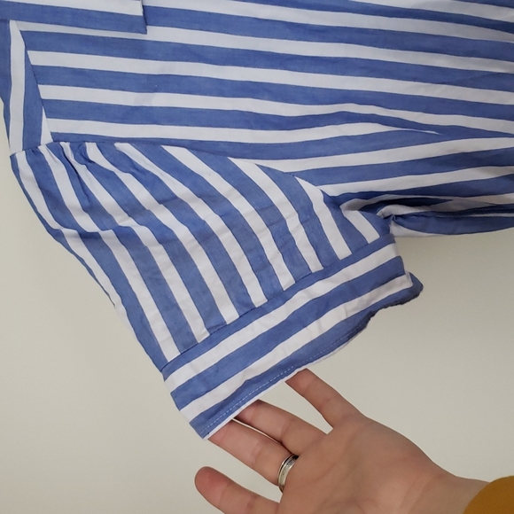 Loft blue and white button down waist tie short sleeve shirt dress. Sz Medium - Picture 8 of 9